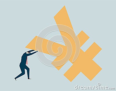 Business people arduously recommend the RMB currency symbol, economic pressure and debt Vector Illustration